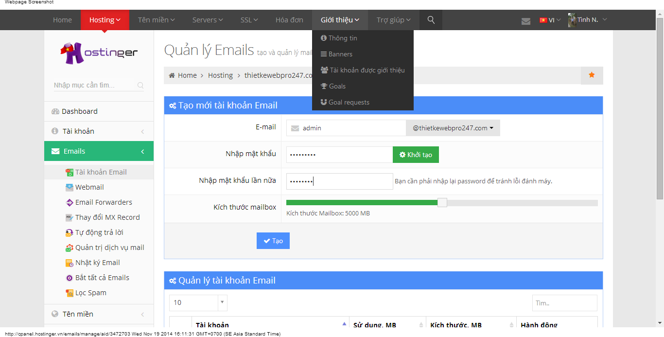Cài đặt mail server Microsoft Outlook từ server hostinger.vn